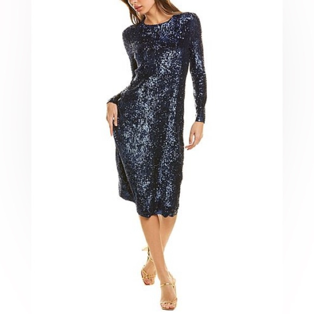 Tory Burch Blue Sequin Embellished Long Sleeve Dress